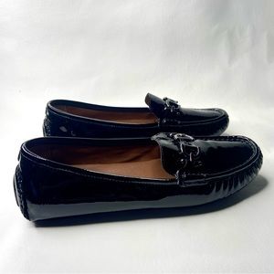 Donald J. Pliner Viky Black Patent Leather Buckle Driving Loafers Women’s Size 9